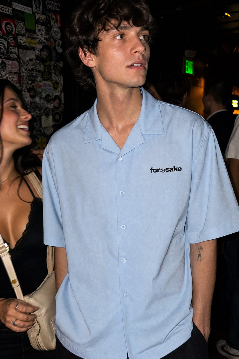 Forfksake Try Harder Light Blue Bowling Shirt
