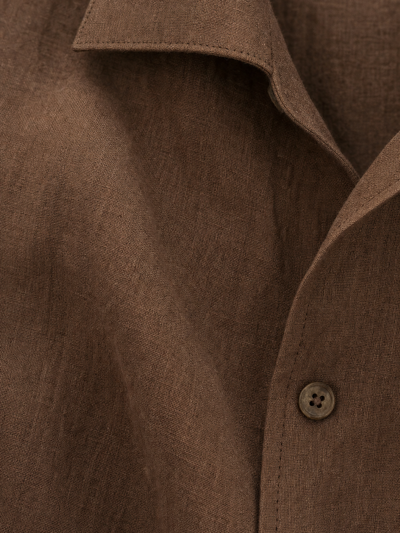 Tailored Open Collar Linen Shirt – Chestnut