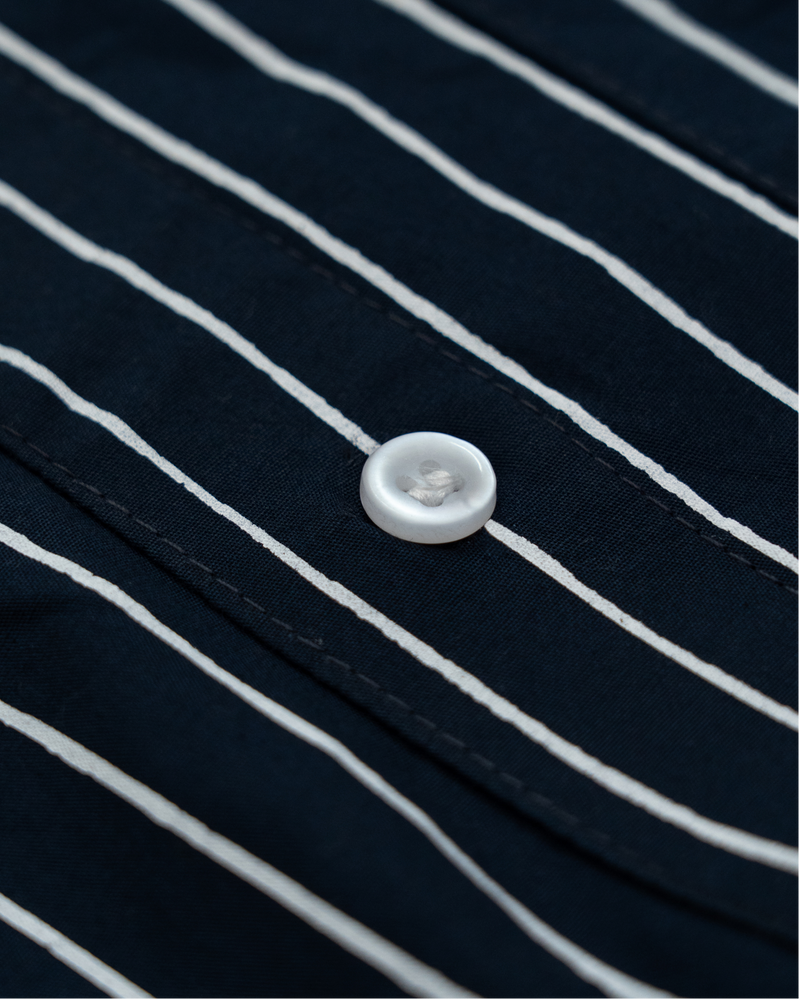 HASHWAY ARCHIVES EMBROIDERED STRIPED SHIRT - NAVY