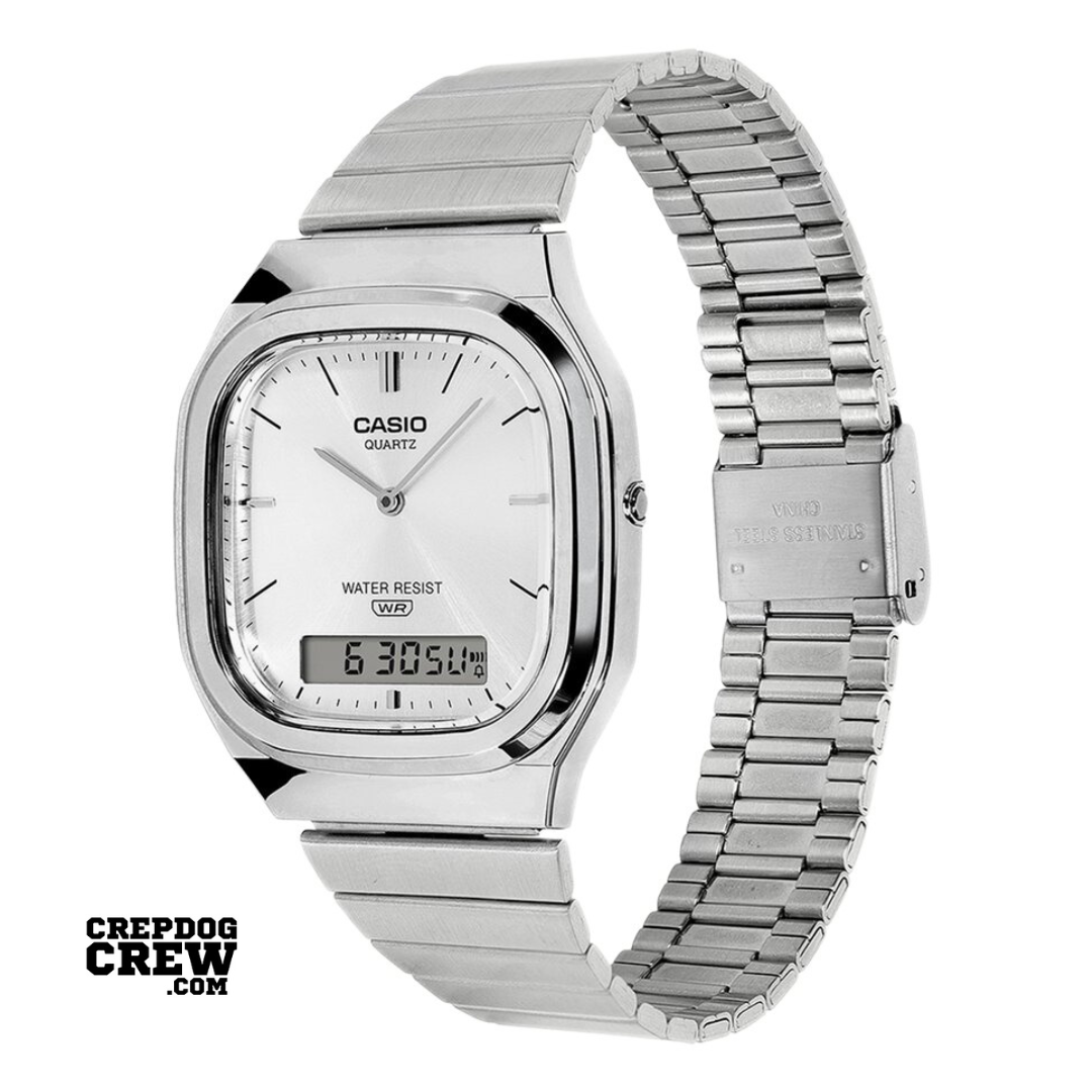 Casio Vintage AQ-240E-7A Silver Dial Analog Digital Stainless Steel Watch with Dual Time D420