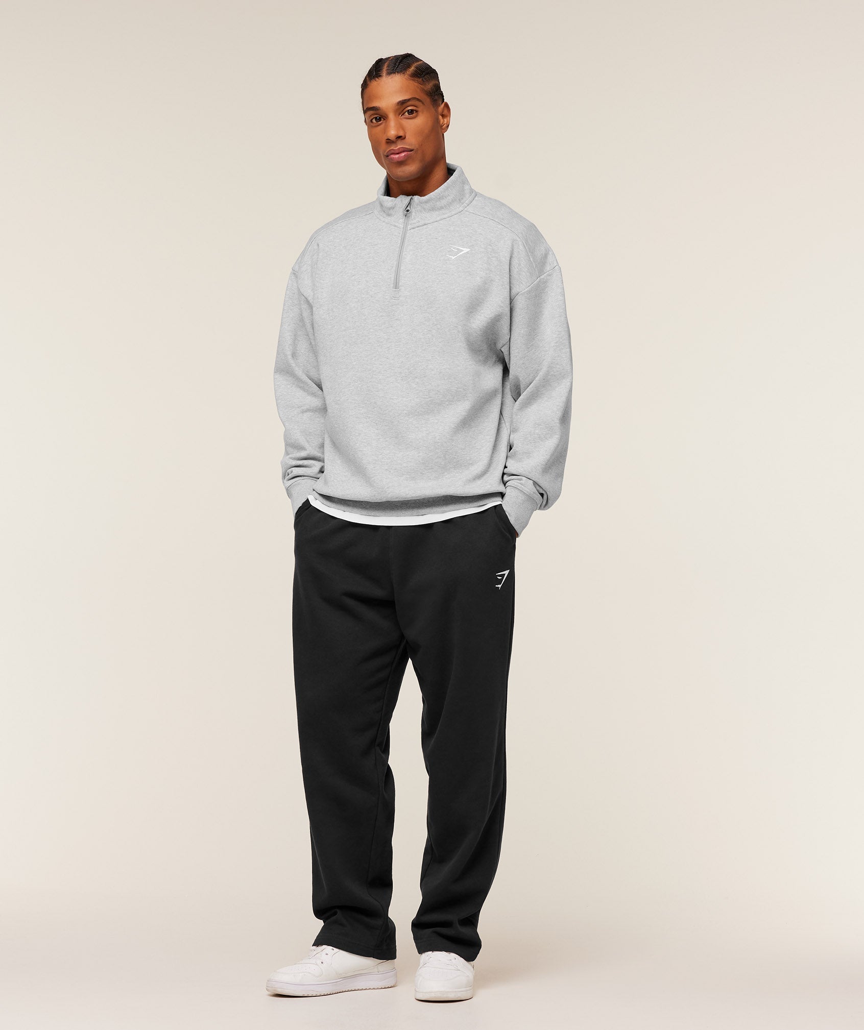 Gymshark Crest Oversized 1/4 Zip Light Grey Core Marl
