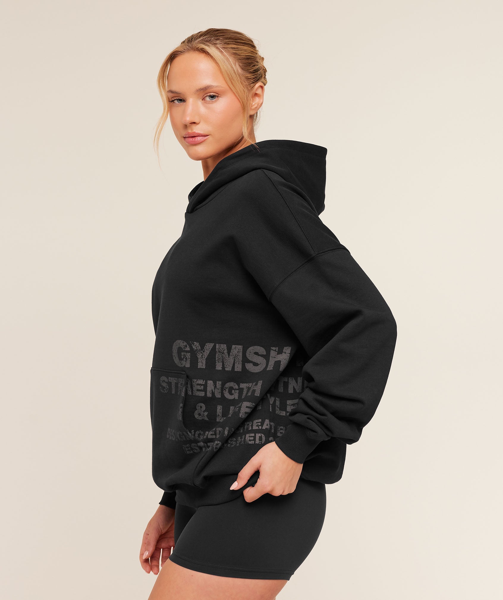 Women's Gymshark Stacked Graphic Hoodie Black