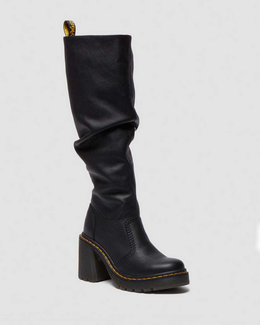 Kasey Virginia Leather Tall Heeled Boots — Black