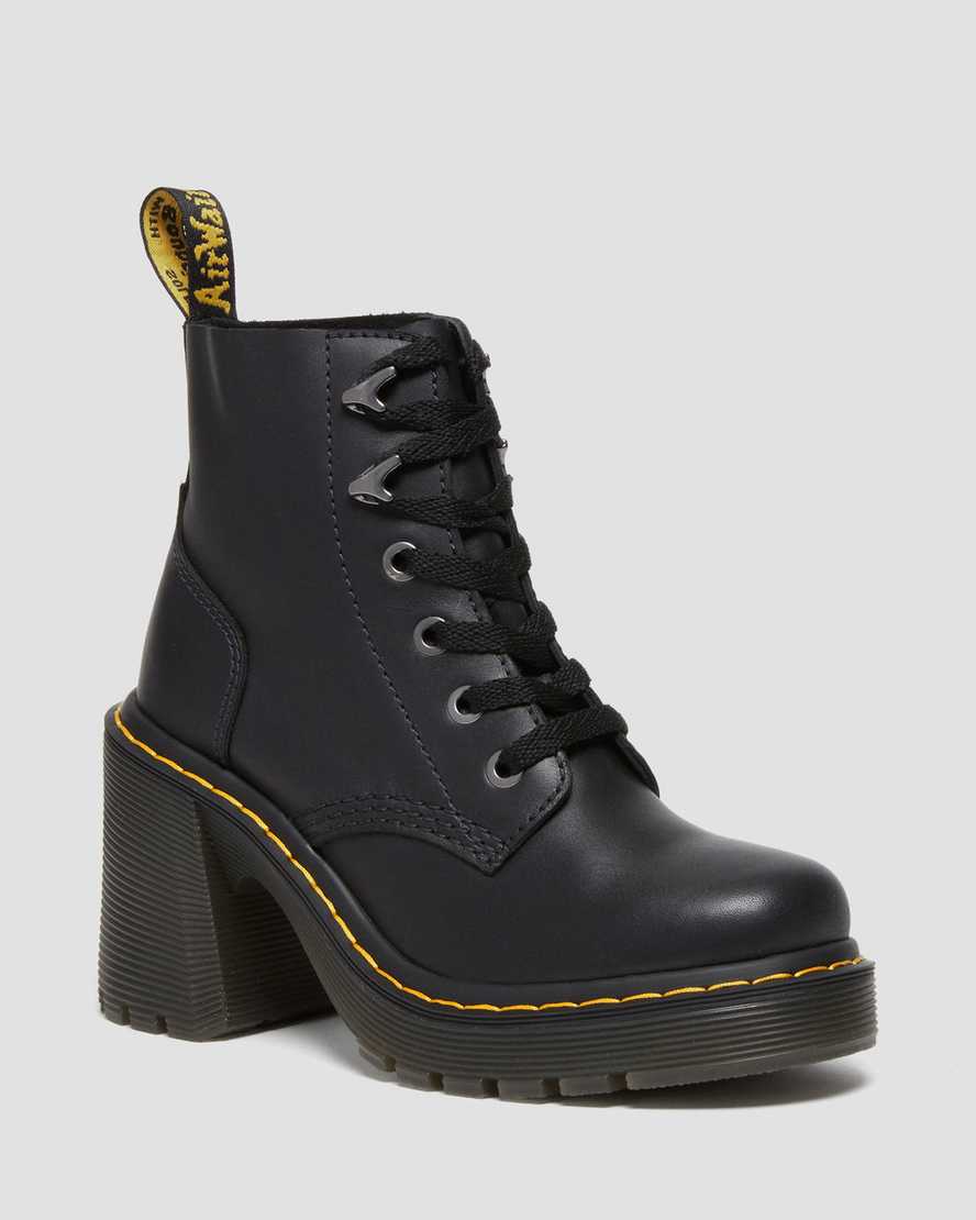 Jesy Sendal Leather Lace Up Flared Heel Boots — Black