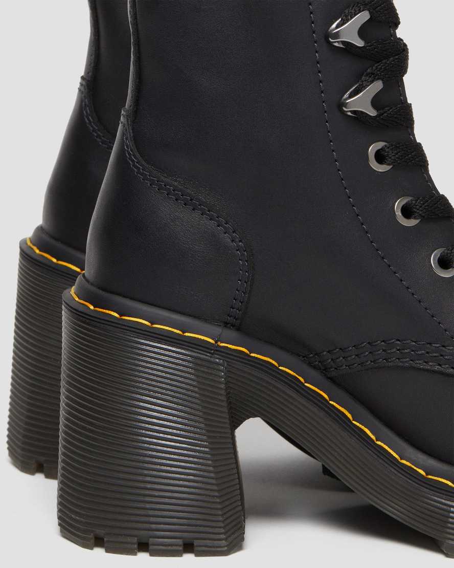 Jesy Sendal Leather Lace Up Flared Heel Boots — Black