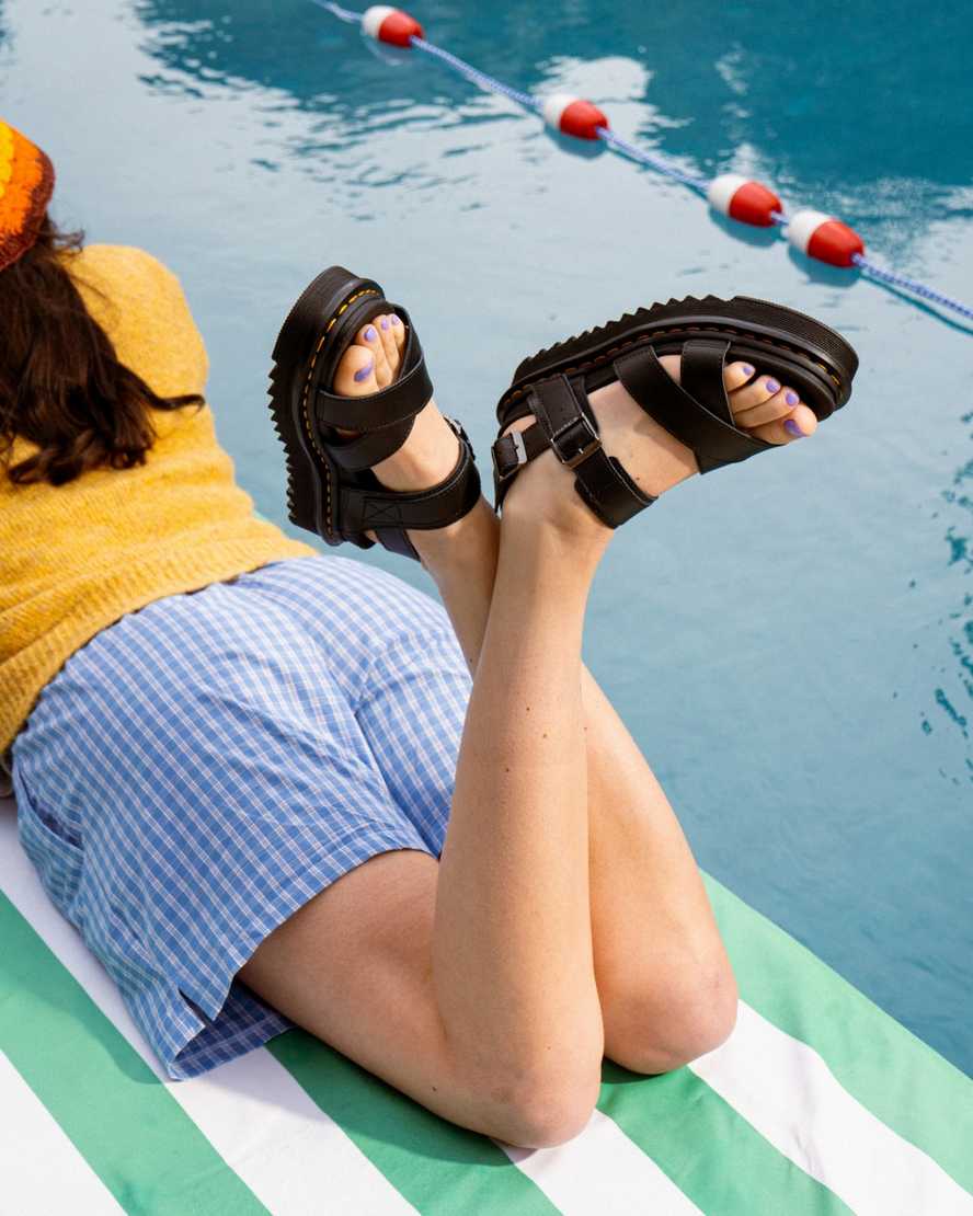 Voss II Athena Leather Strap Sandals — BLACK
