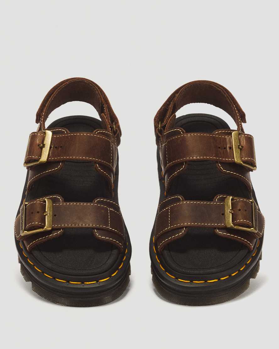 Zebzag Crazy Horse Leather Sandals — Dark Brown