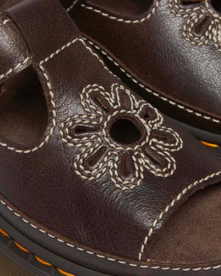 Dunnet Flower Full Grain Leather Sandals — Brown