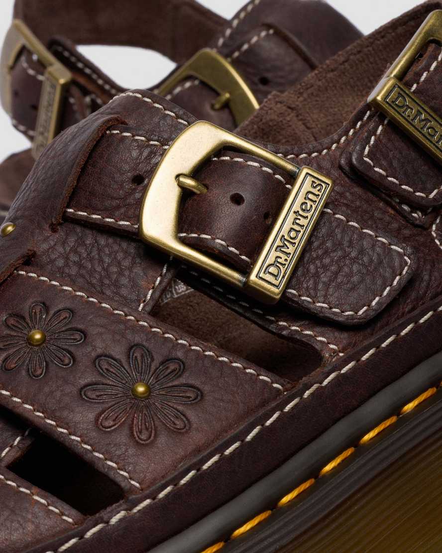 Wrenlie Open Toe Grizzly Leather Fisherman Platform Sandals — Dark Brown