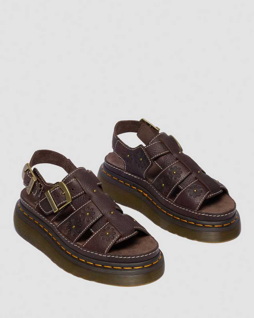 Wrenlie Open Toe Grizzly Leather Fisherman Platform Sandals — Dark Brown
