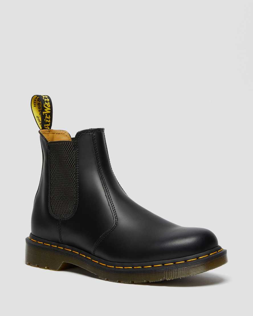 2976 Yellow Stitch Smooth Leather Chelsea Boots — Black