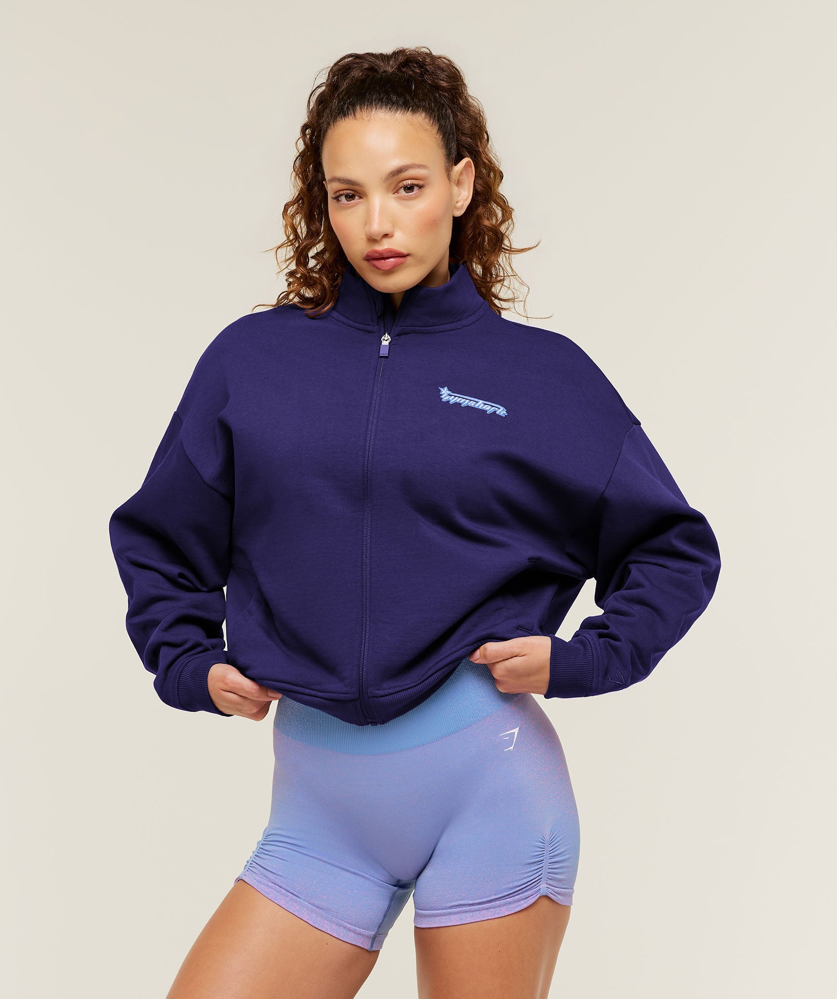 Women's Gymshark Script Embroidery Full Zip Jacket Indigo Purple