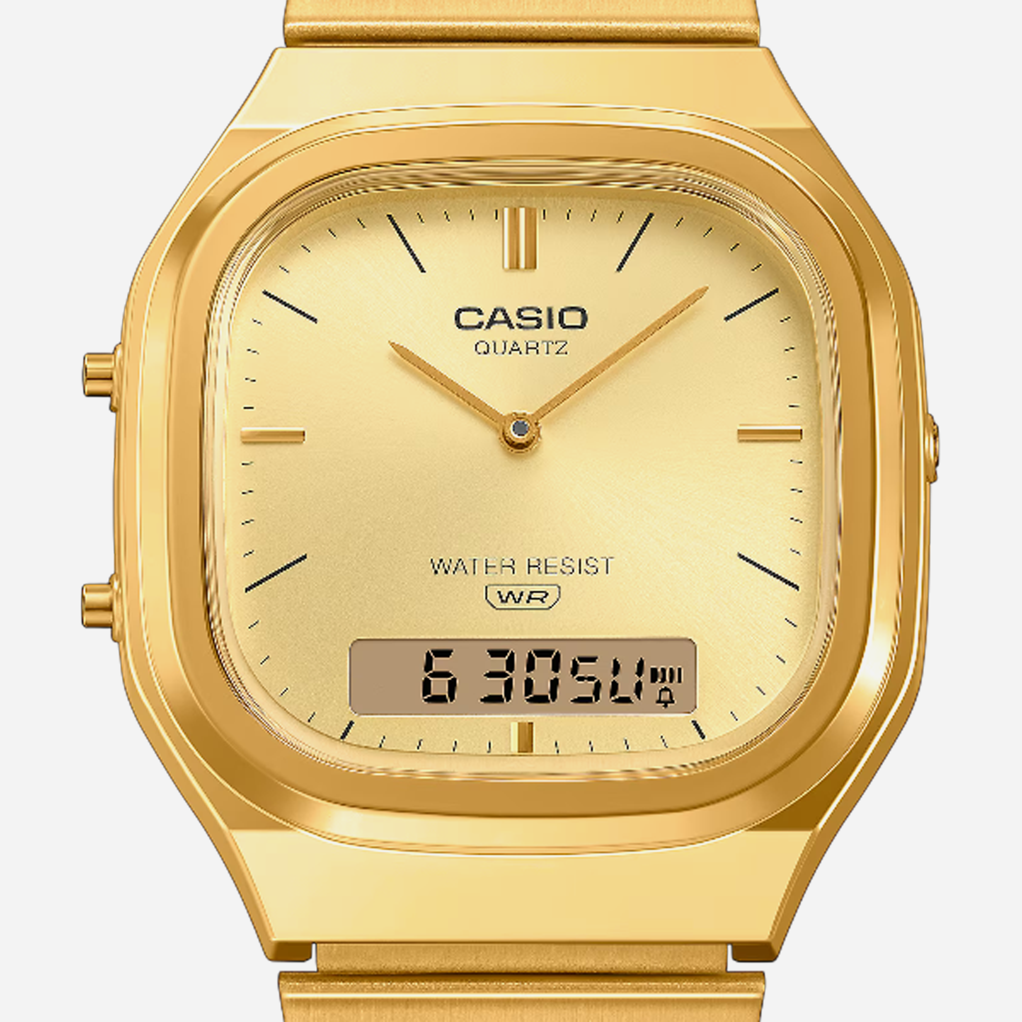 Casio Vintage AQ-240EG-9A Gold-Tone Analog Digital Retro Stainless Steel Watch with Dual Time