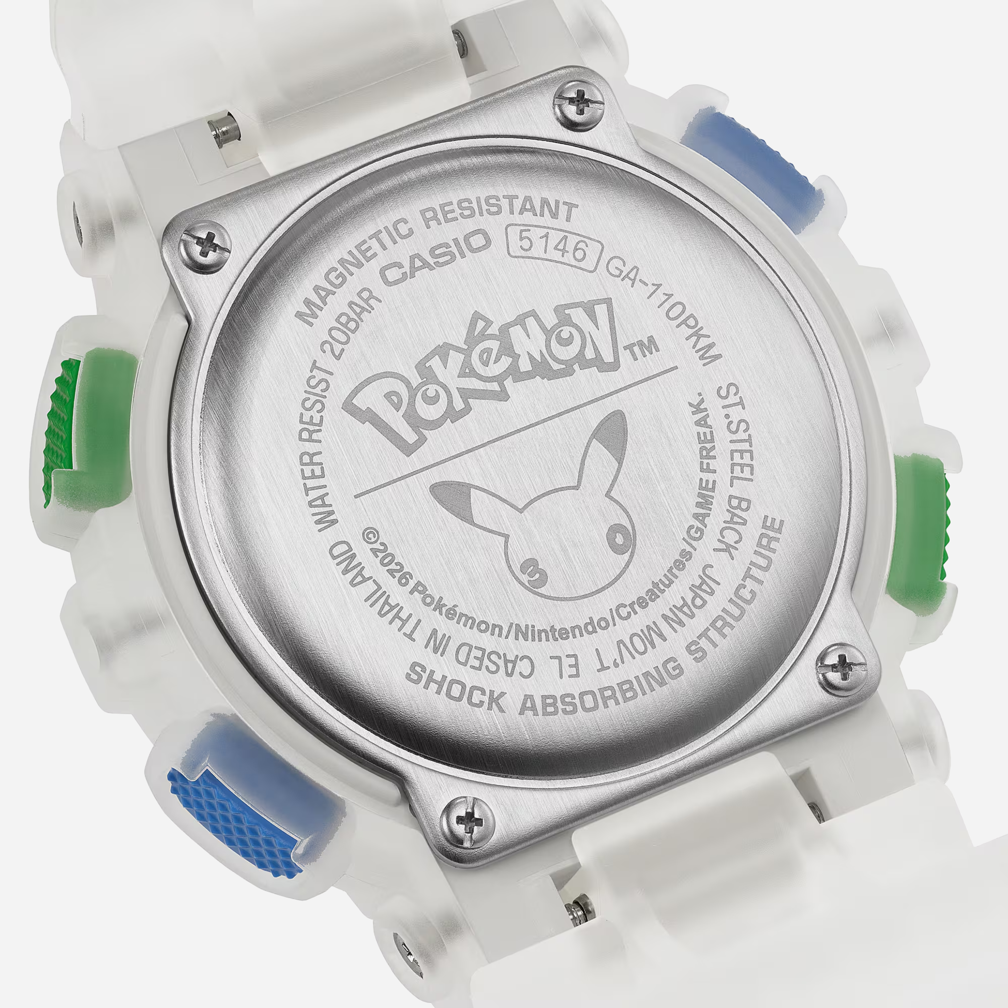 Casio G-Shock GA-110PKM-7A 30 Years of Pokemon Limited Edition White Dial Resin Strap Watch