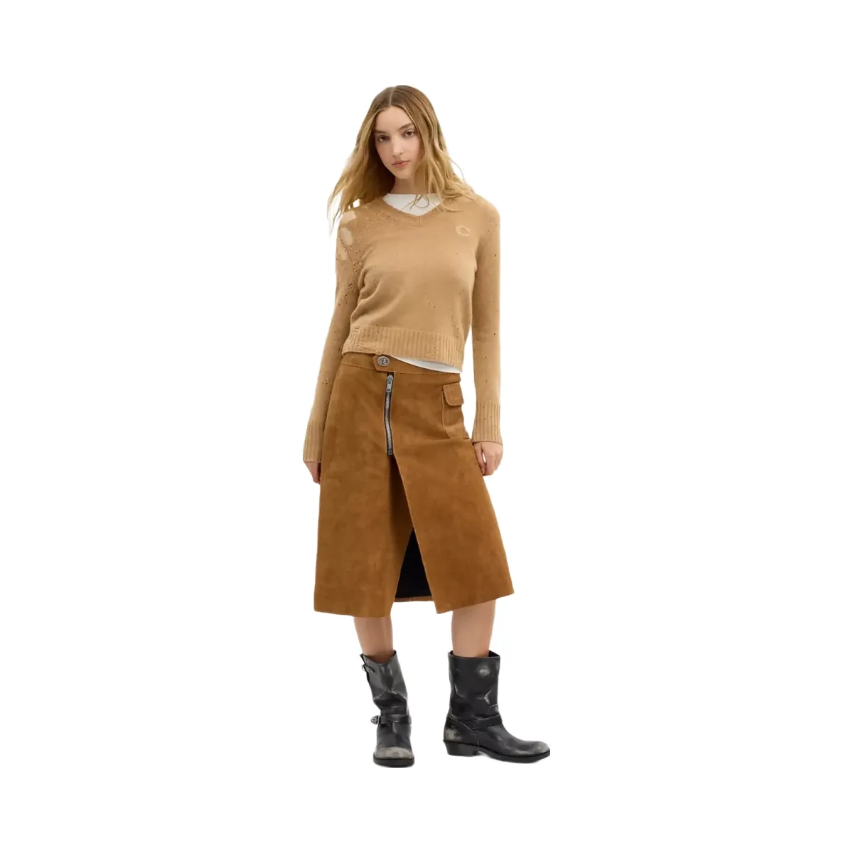 Coach Heritage Suede Midi Skirt in Brown