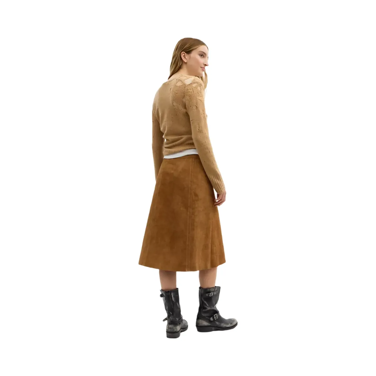 Coach Heritage Suede Midi Skirt in Brown