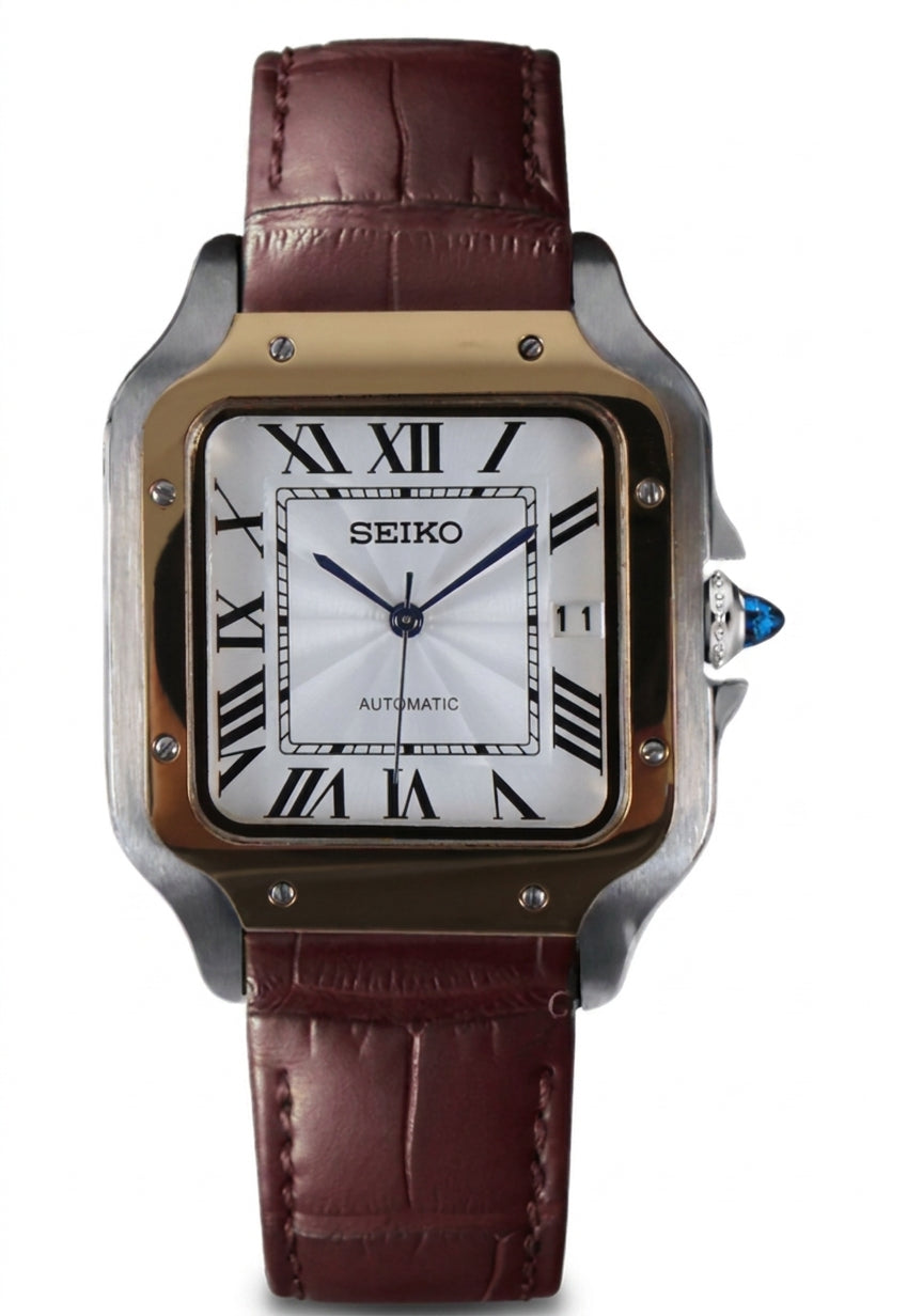 SEIKO MOD SANTOS WHITE / BROWN LEATHER