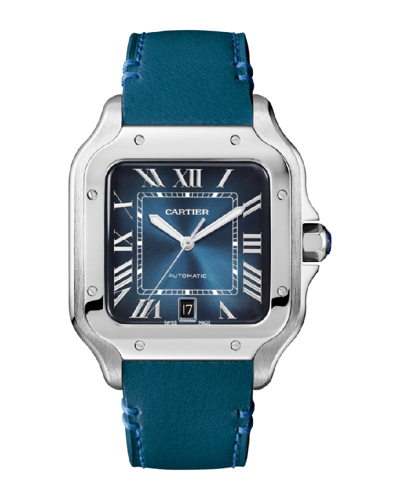 CARTIER SANTOS DE CARTIER, LARGE, AUTOMATIC, STEEL, INTERCHANGEABLE STEEL AND LEATHER BRACELETS