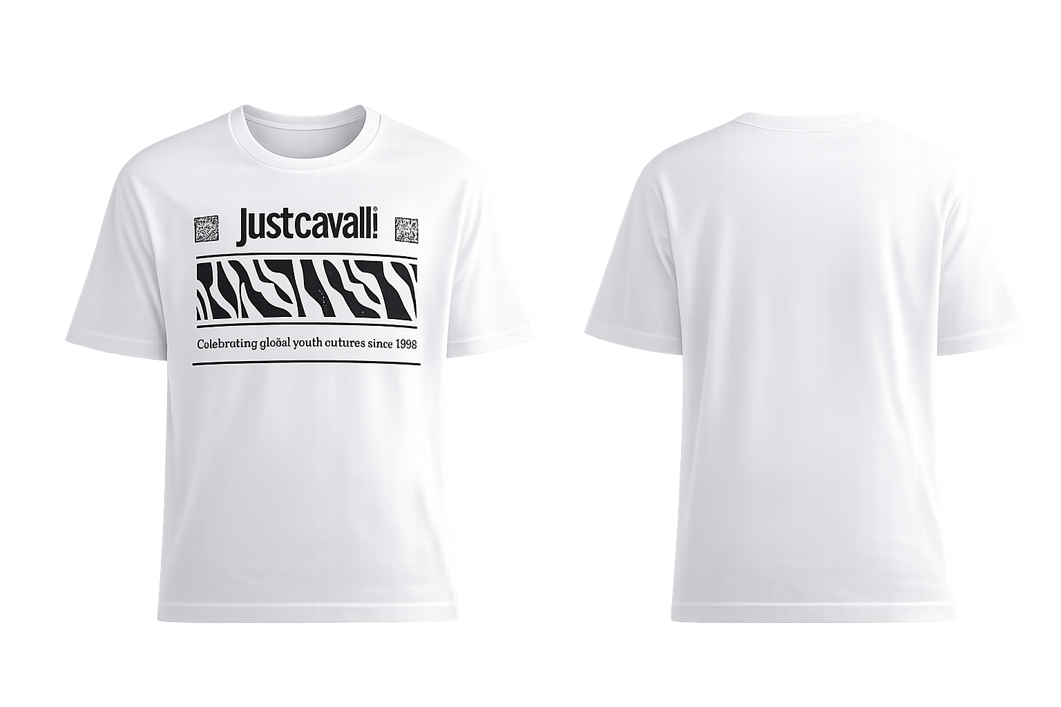 Just Cavalli Logo Print Slim Fit Round-Neck White T-Shirt
