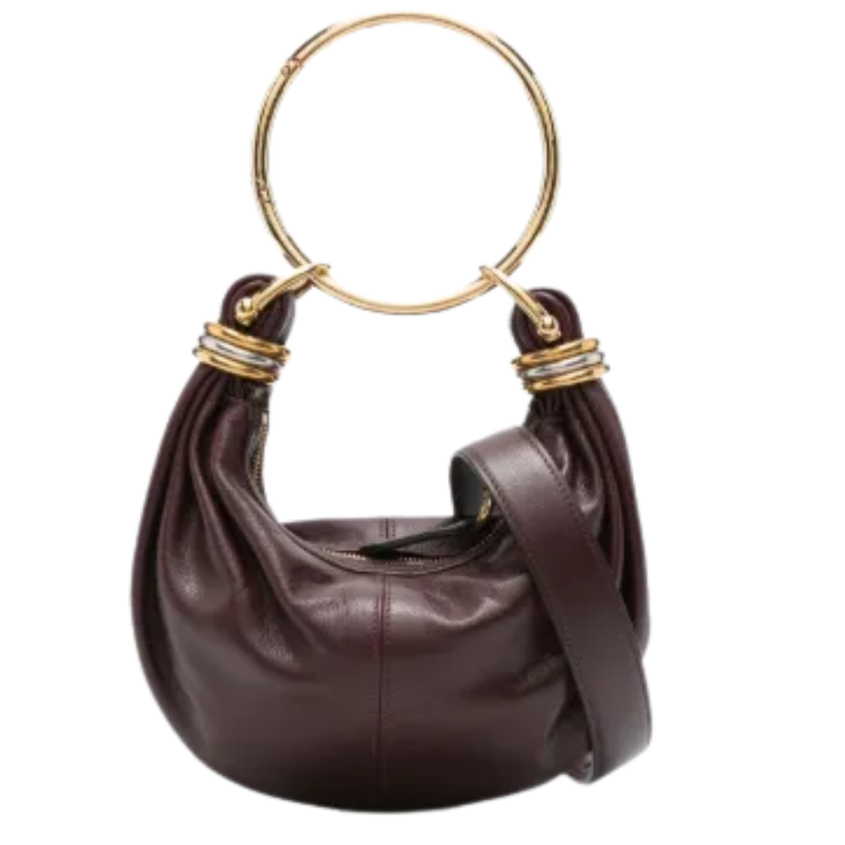Circular-Handle Leather Tote Bag