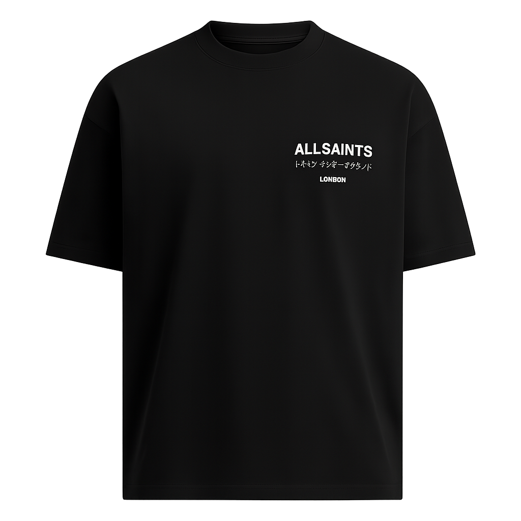 All Saints Underground Cotton Oversized T-Shirt With Signature Logo Print (Jet-Black)