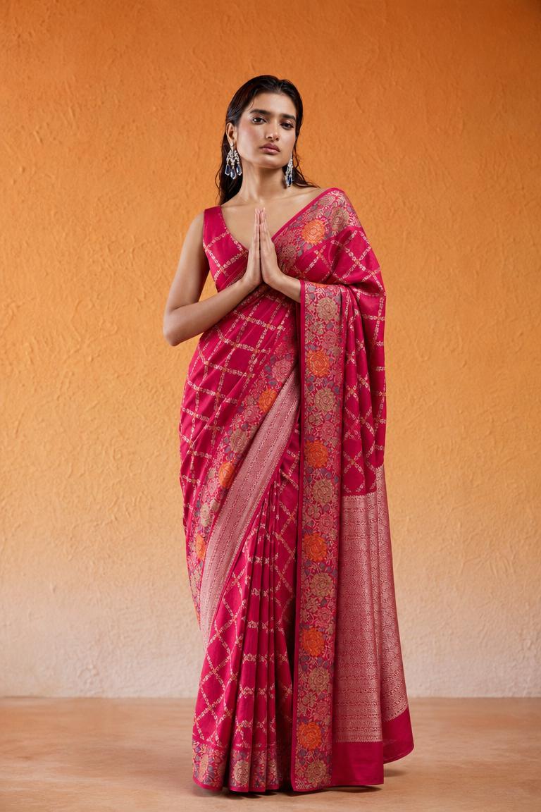 Sunehri Kanchan Banarasi Silk Saree With Silver Zari Weave
