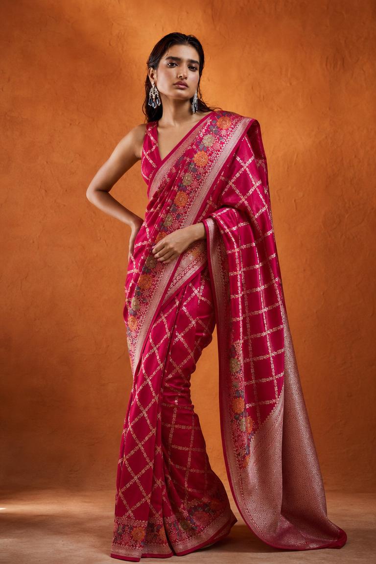 Sunehri Kanchan Banarasi Silk Saree With Silver Zari Weave