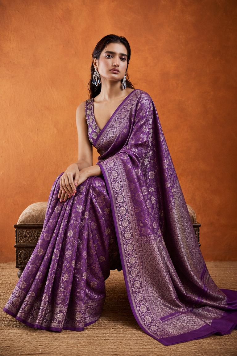 Rang Mahal Banarasi Silk Saree With Floral Zari Border