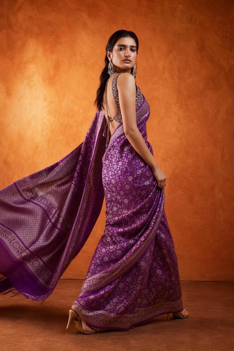 Rang Mahal Banarasi Silk Saree With Floral Zari Border