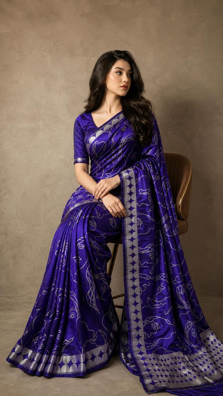 Noor Aaina Banarasi Satin Silk Saree With Abstract Silver Weave