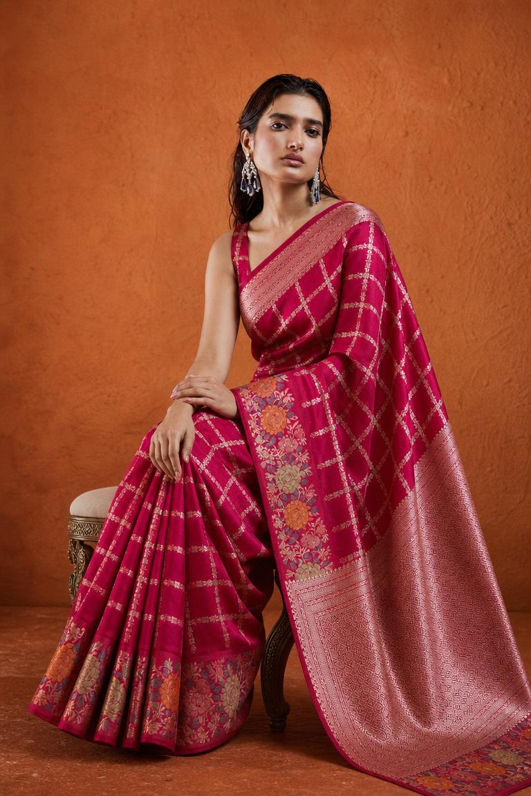 Sunehri Kanchan Banarasi Silk Saree With Silver Zari Weave