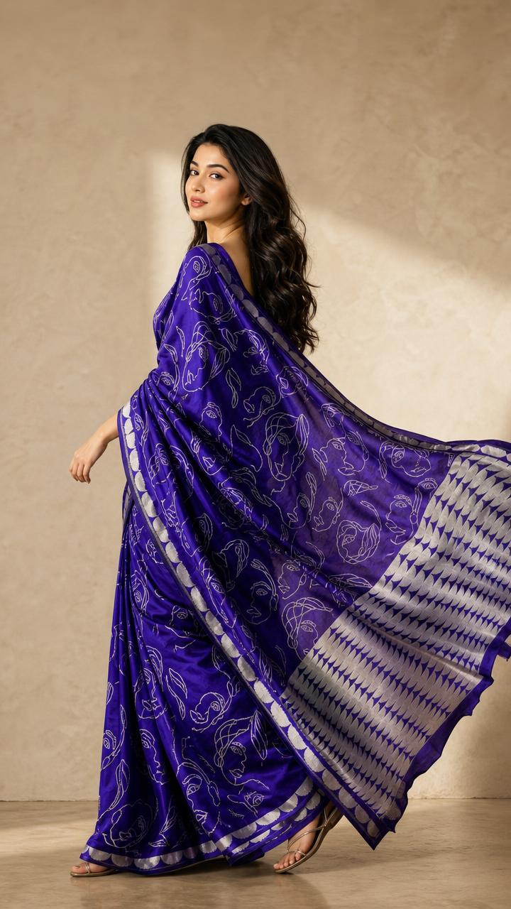 Noor Aaina Banarasi Satin Silk Saree With Abstract Silver Weave