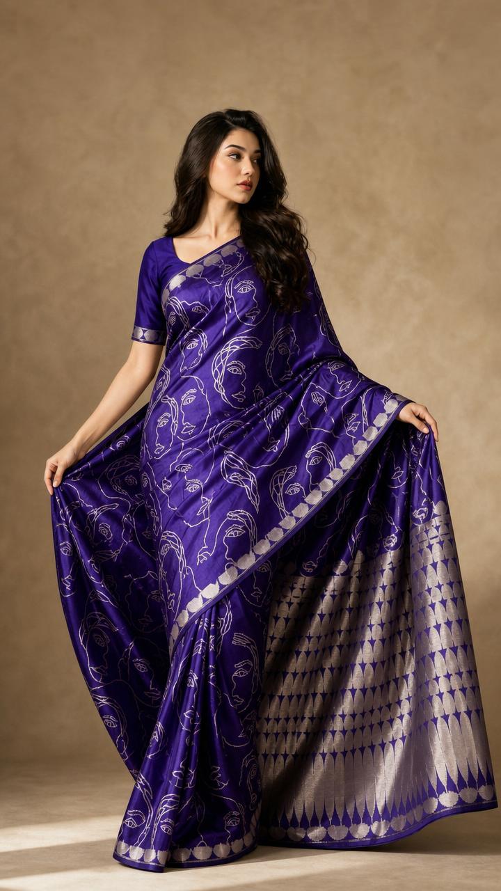 Noor Aaina Banarasi Satin Silk Saree With Abstract Silver Weave