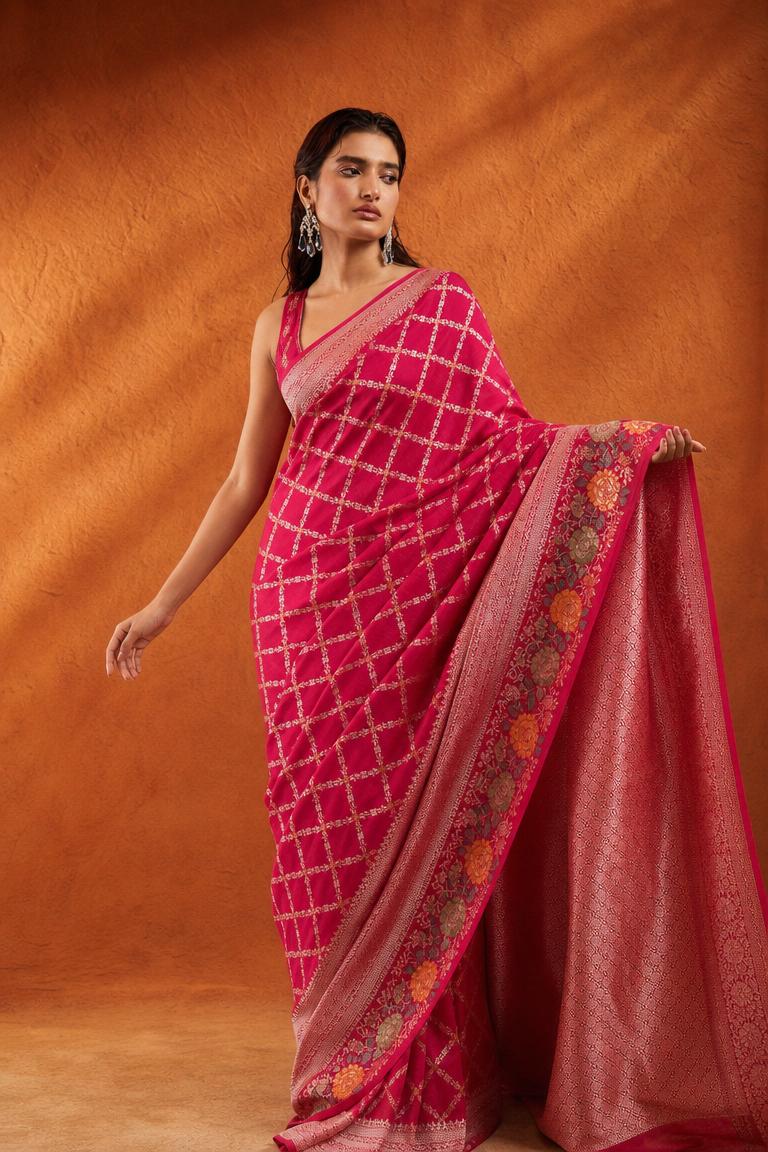 Sunehri Kanchan Banarasi Silk Saree With Silver Zari Weave