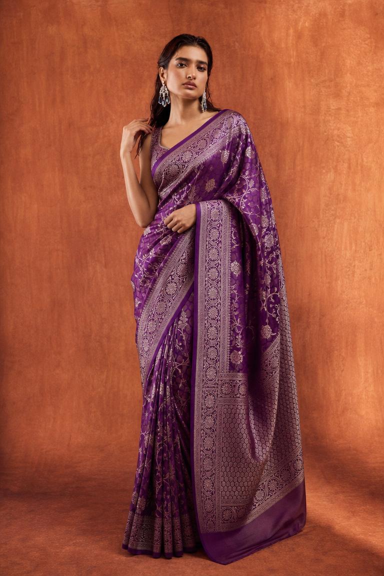 Rang Mahal Banarasi Silk Saree With Floral Zari Border