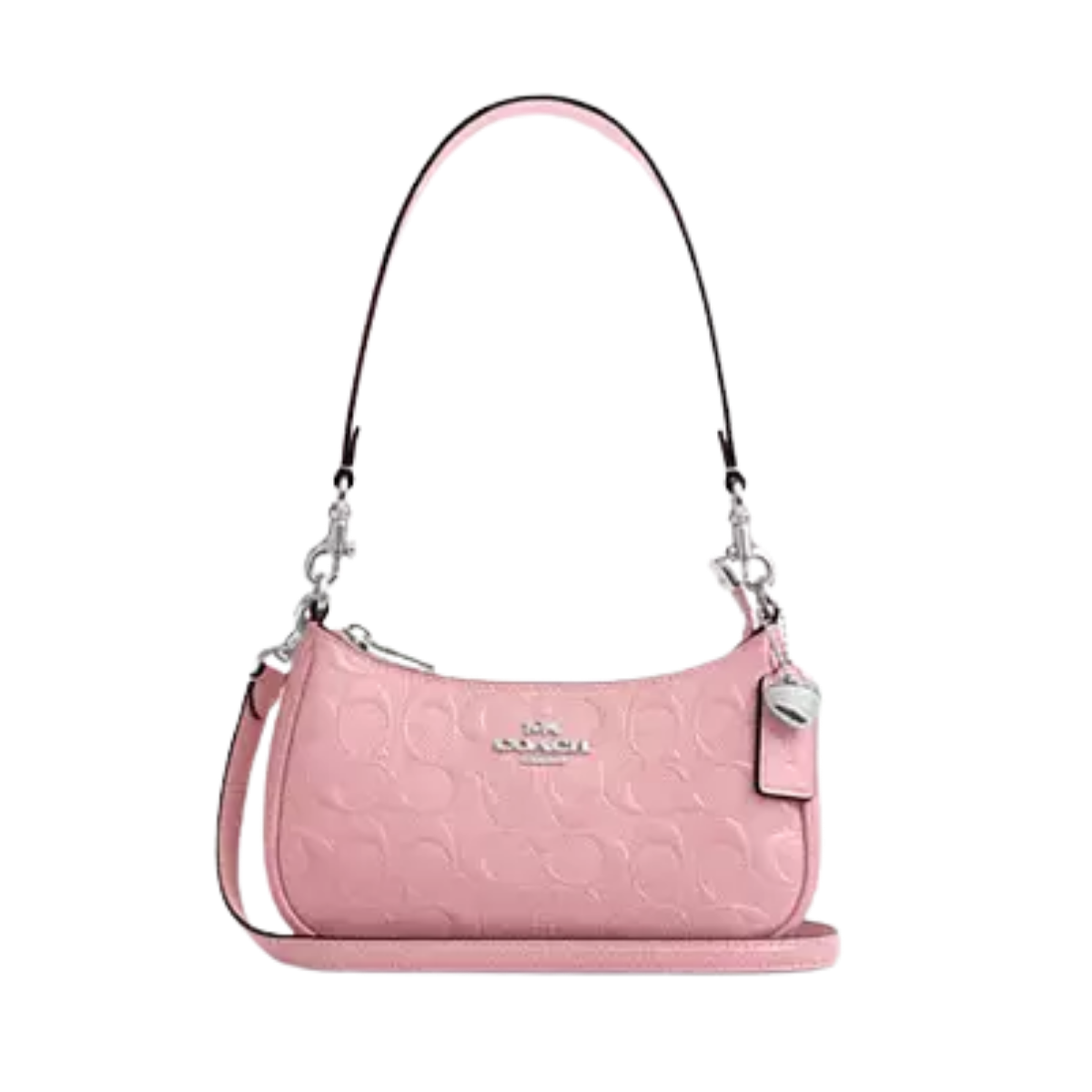 Coach Teri Mini Crossbody Bag In Signature Leather With Heart Charm patent leather/Silver/Pink