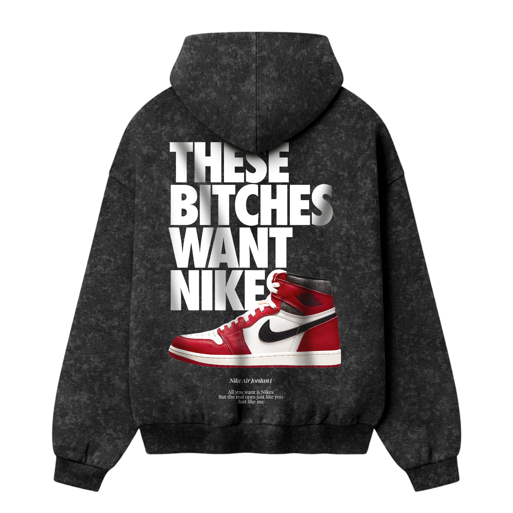 Mygen Nike Bitches Acid Wash Oversized Hoodie Black