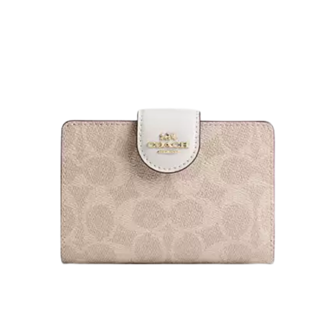 Medium Corner Zip Wallet In Signature Canvas Signature Canvas/Gold/Sand/Chalk
