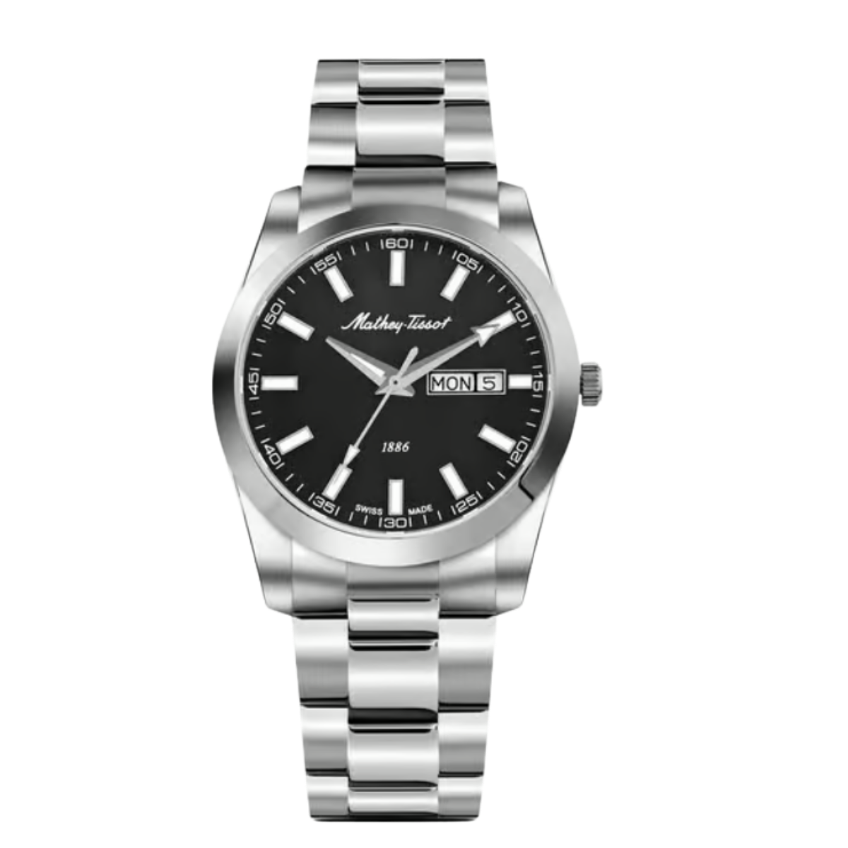 Mathy-Tissot Siwss Made Mathy I Day-Date Quartz Black Dial Watch For Men - H453an
