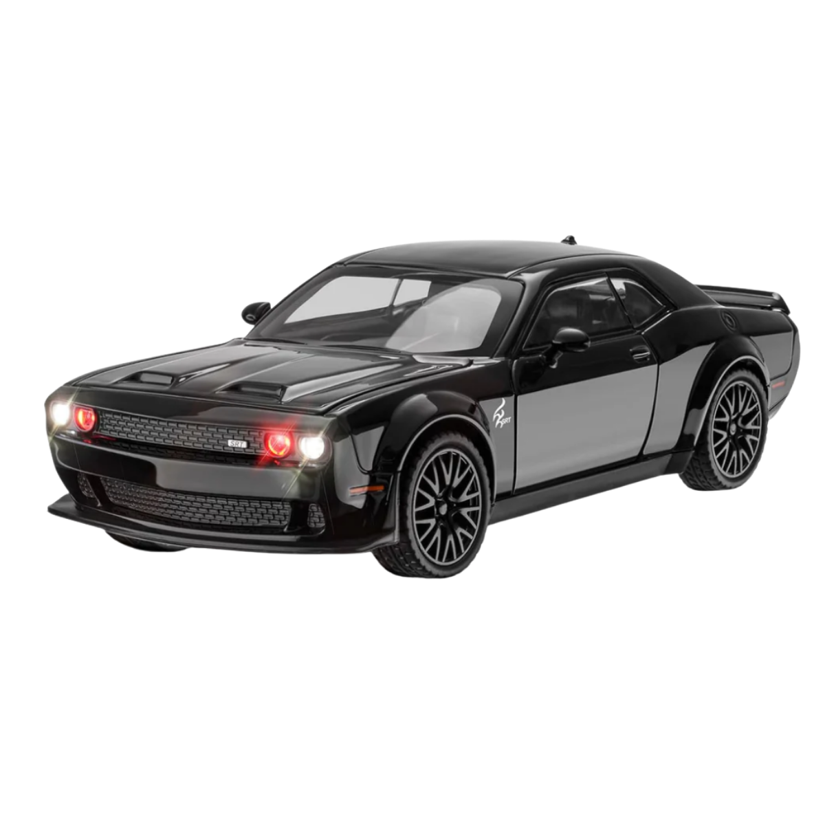 Invite 1:32 Scale Dodge Challenger Hellcat Die-Cast Metal Toy Car with Lights & Sound, Pull Back Action, Openable Doors, Hood & Trunk | Alloy Sports Car Model for Kids & Collectors (Black)