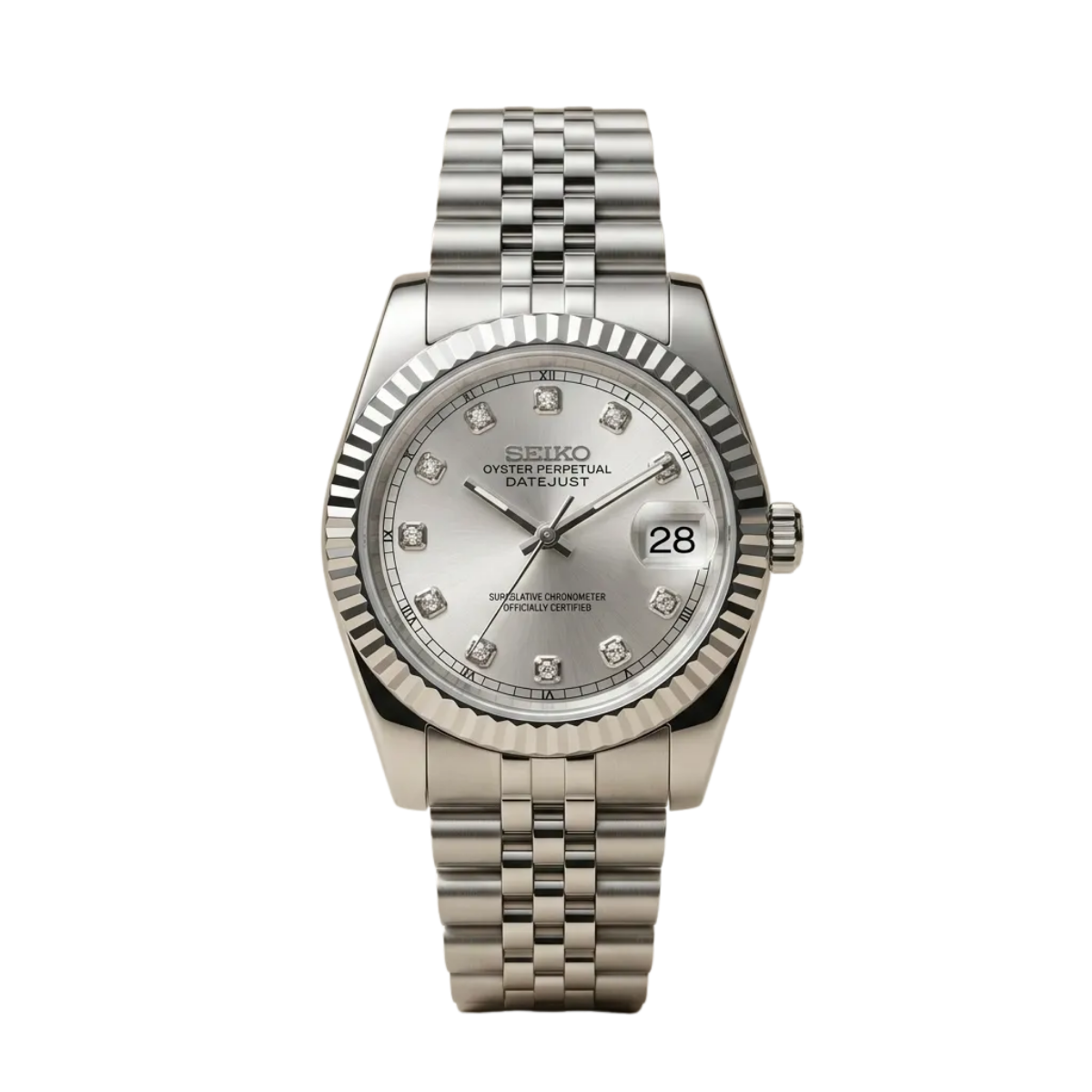 SEIKO Mod Datejust "Silver Diamond" Stone-Set Silver Dial & Jubilee Bracelet