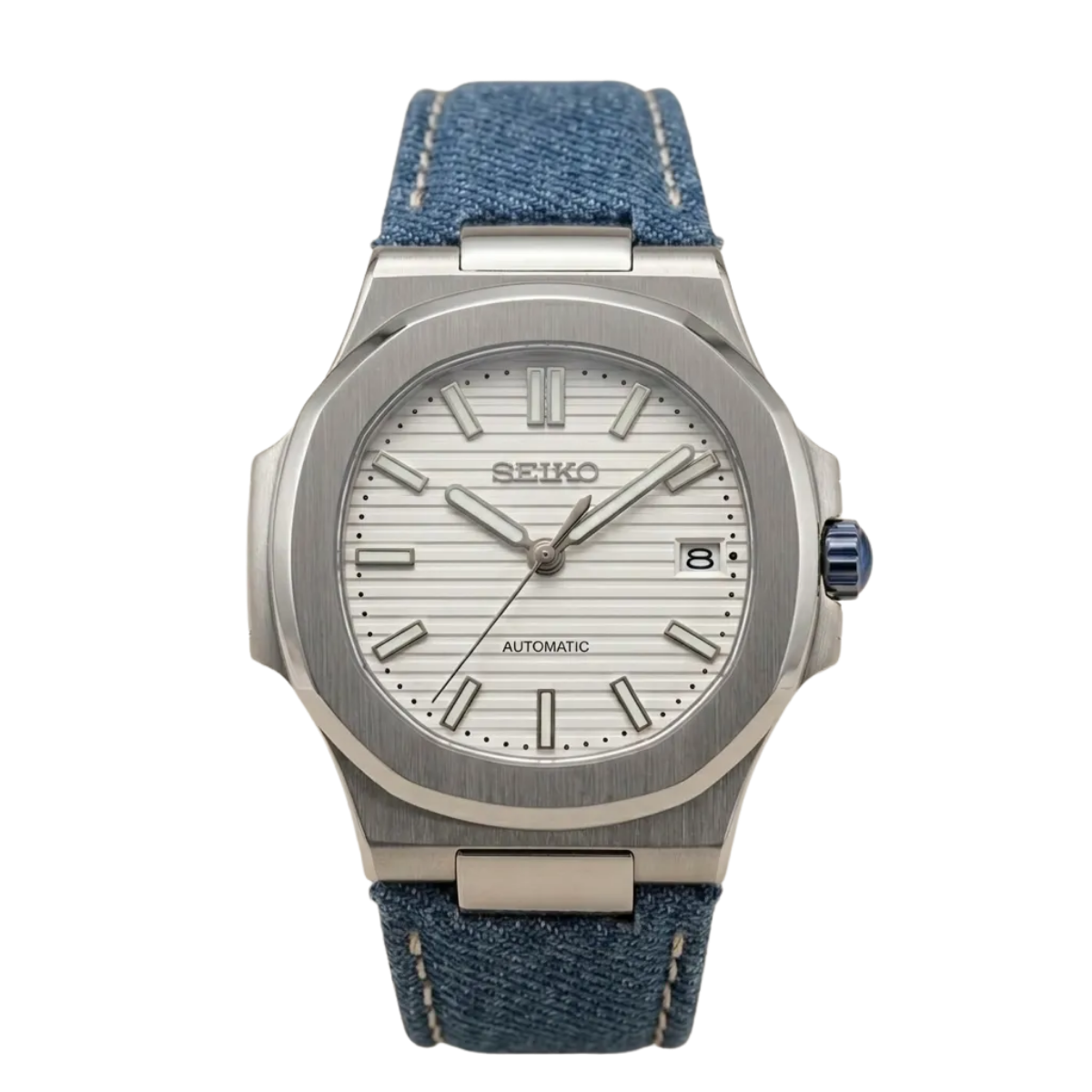 SEIKO  Mod Nautilus "Denim Nautilus" – White Striped Dial & Denim Strap