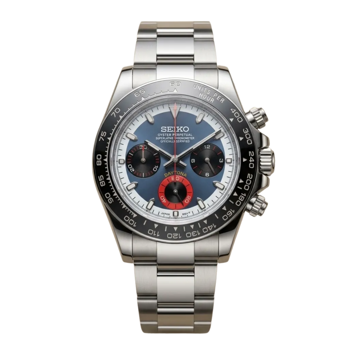 SEIKO  Mod Daytona "Exotic Racing" Chronograph – Blue/White Dial & Black Ceramic Bezel