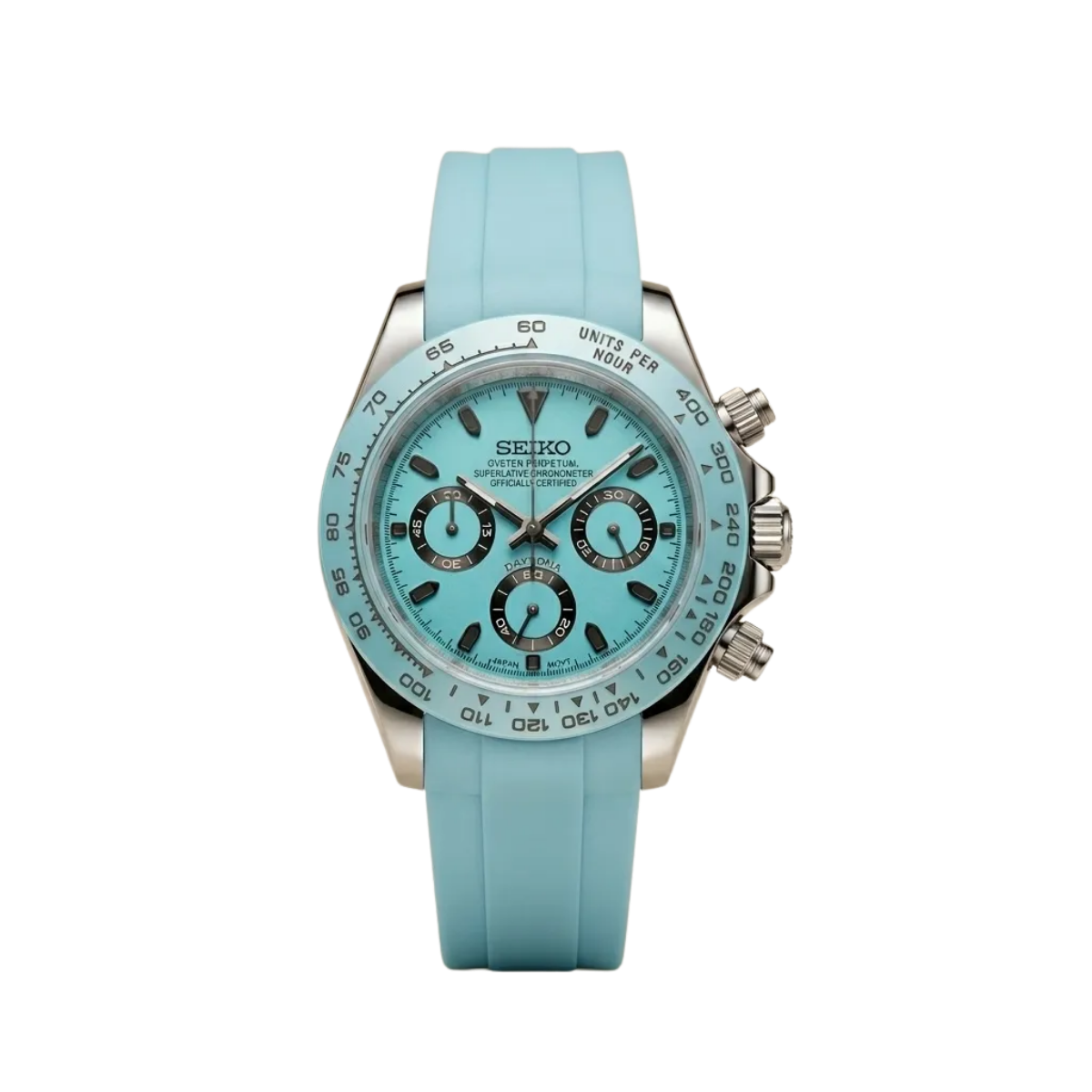 SEIKO  Mod Daytona"Tiffany Chronograph" – Turquoise Dial & Matching Rubber Strap