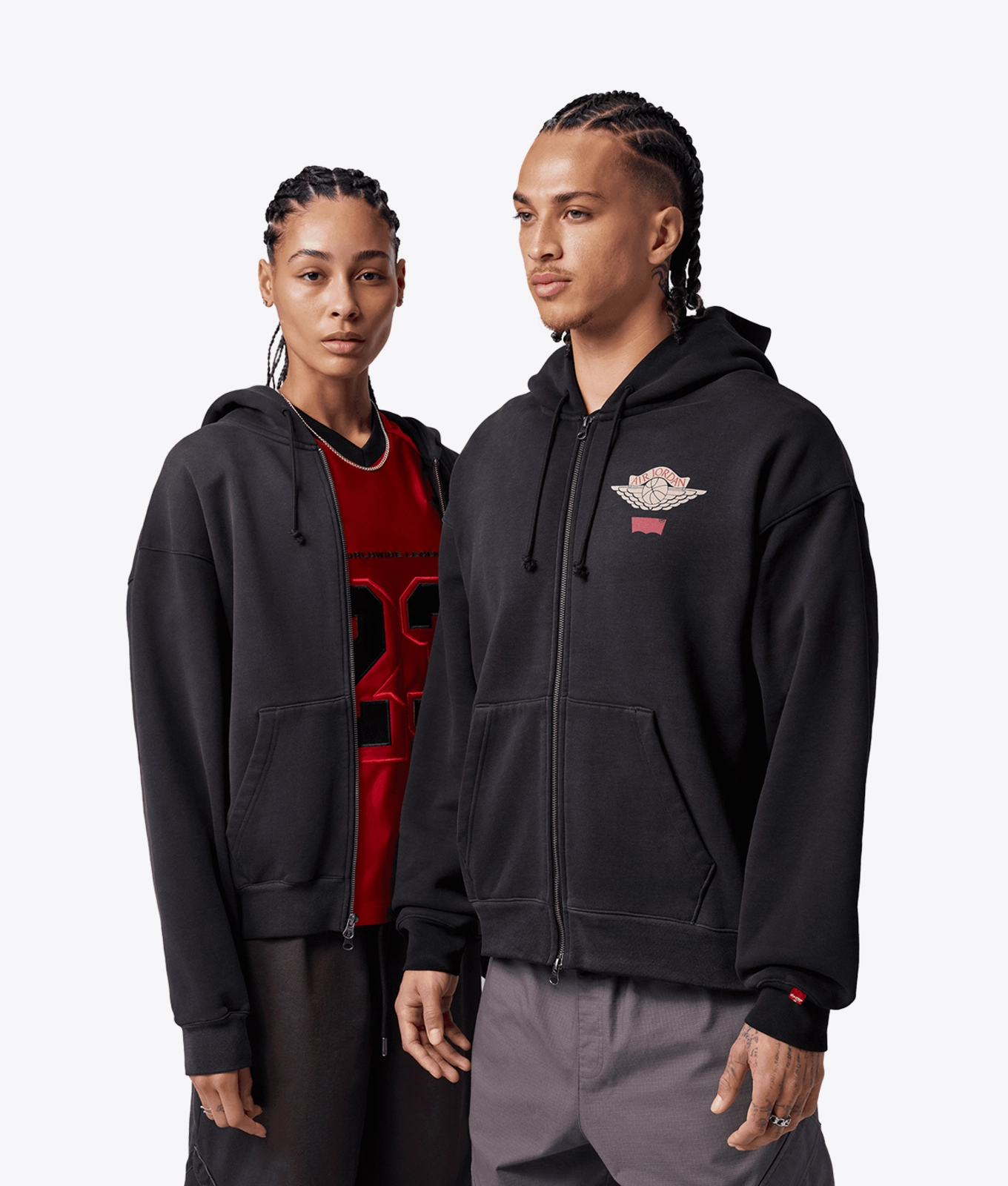 Jordan X Levis Hoodie Black/Pale Ivory-Gym Red