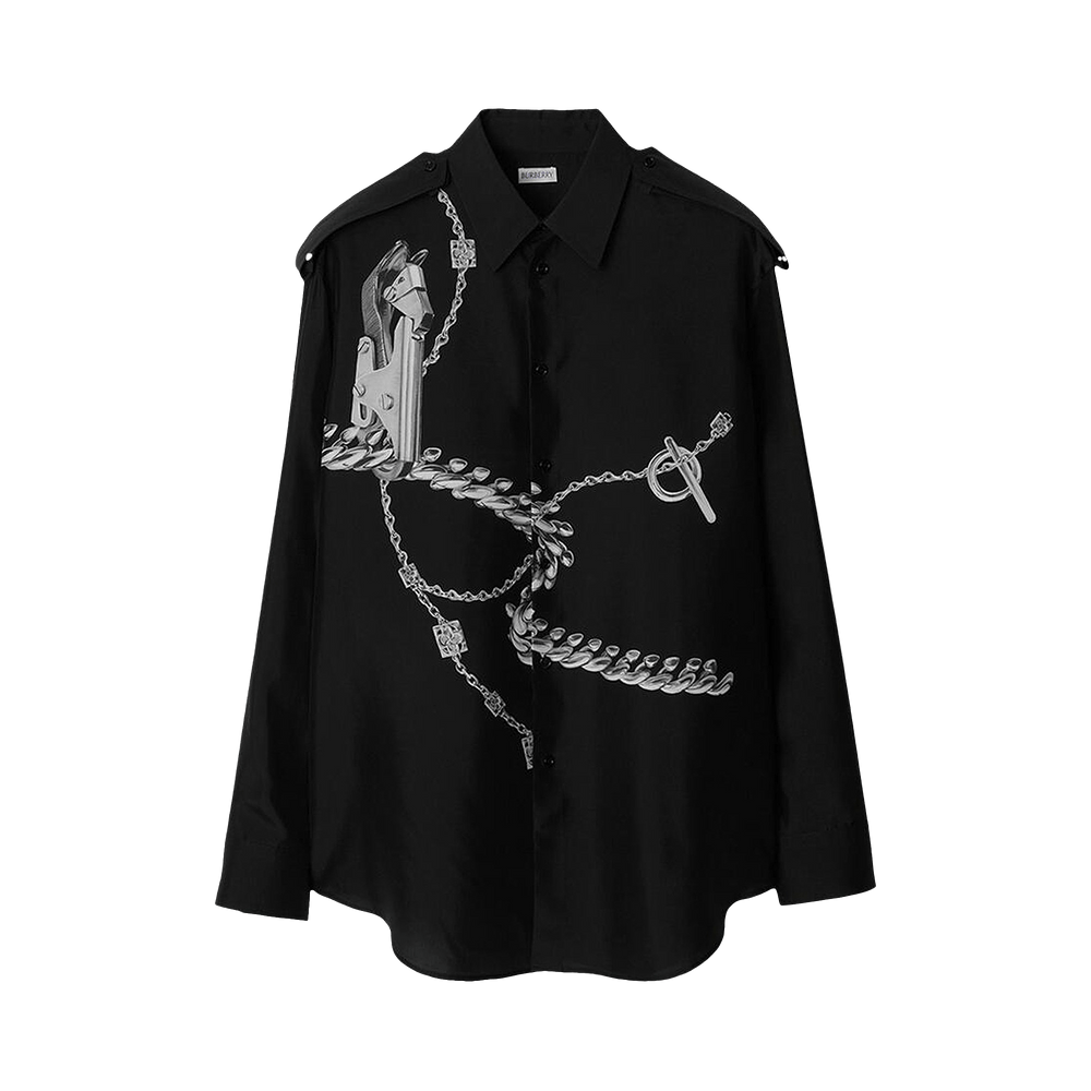 Burberry Long-Sleeve Placed Shirt Silver/Black