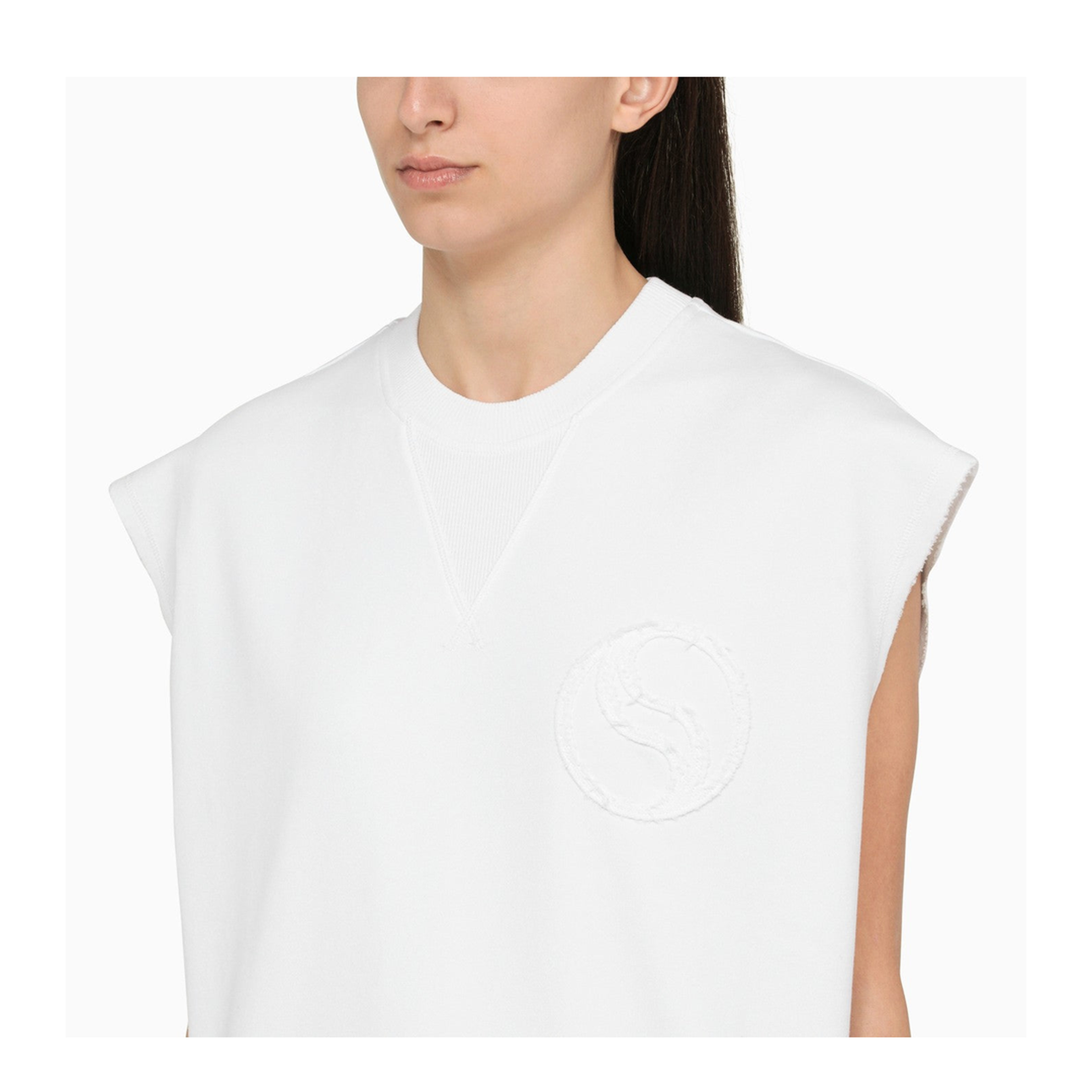 White Cotton Over Vest With Logo