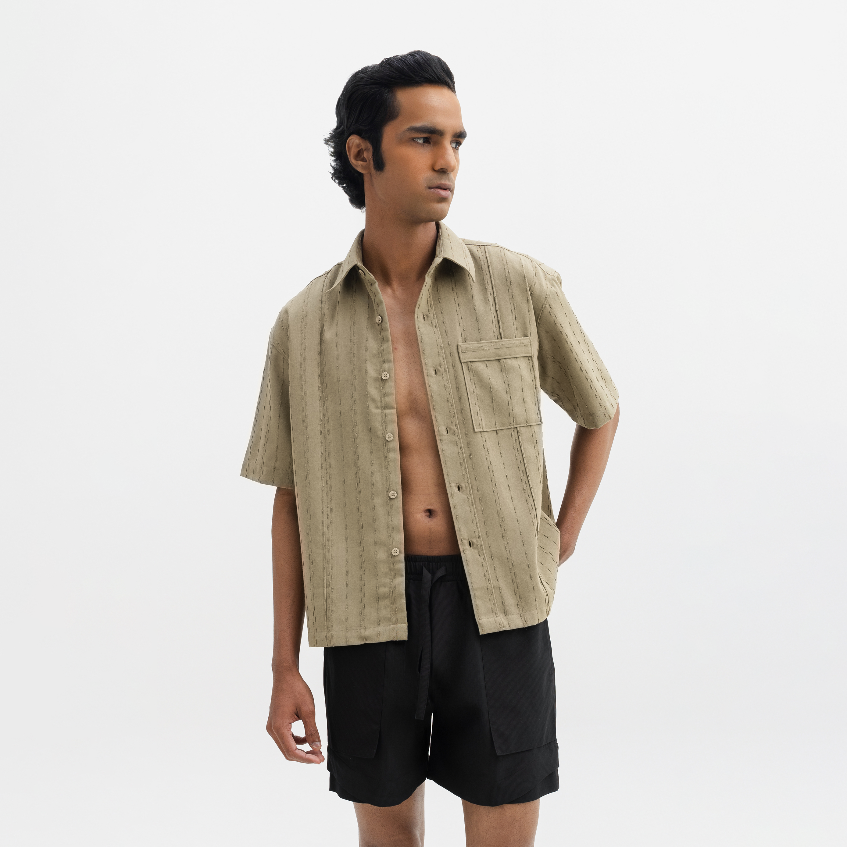 TWO TONED TWISTED YARN SHIRT