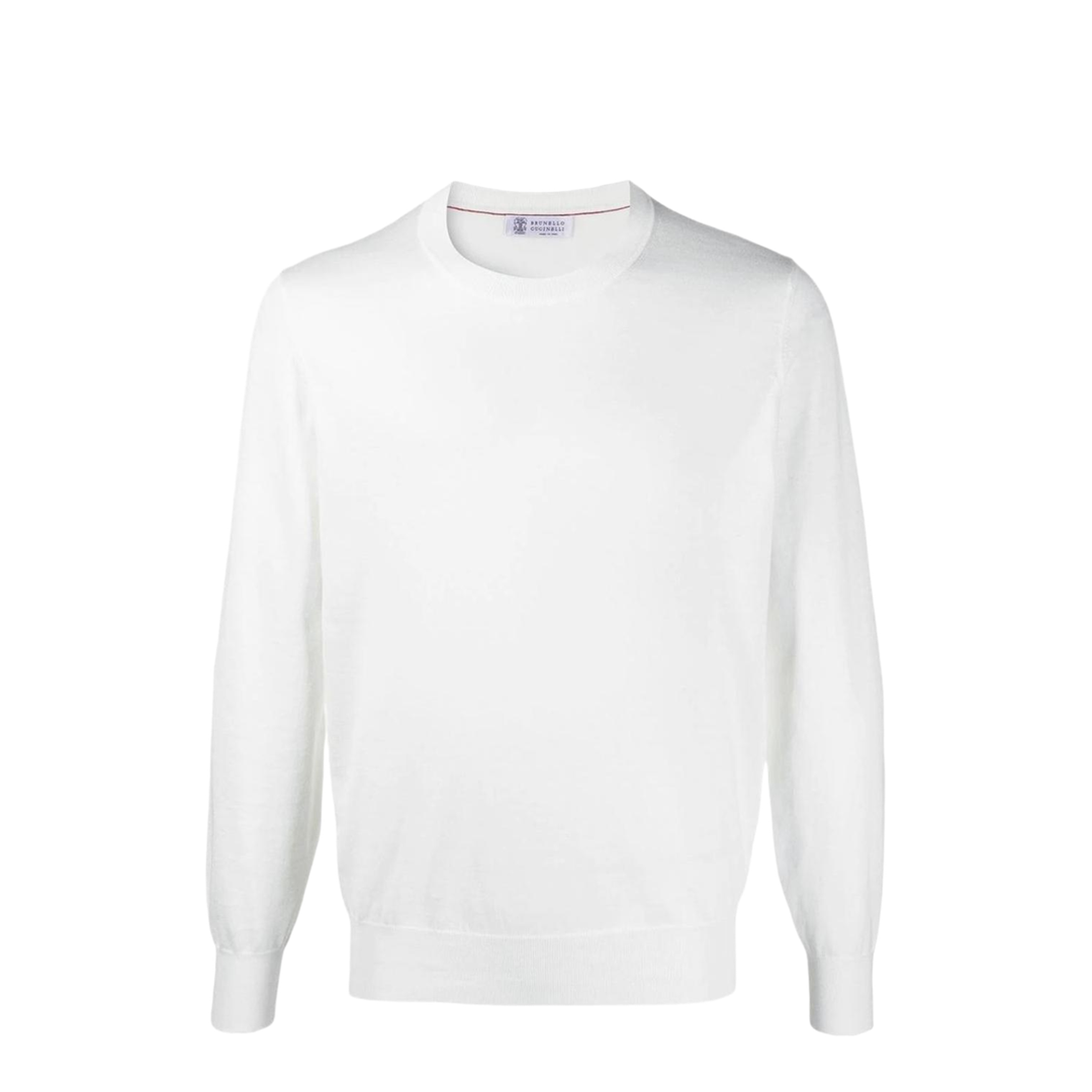 Men's Long Sleeves Cotton Crewneck - White