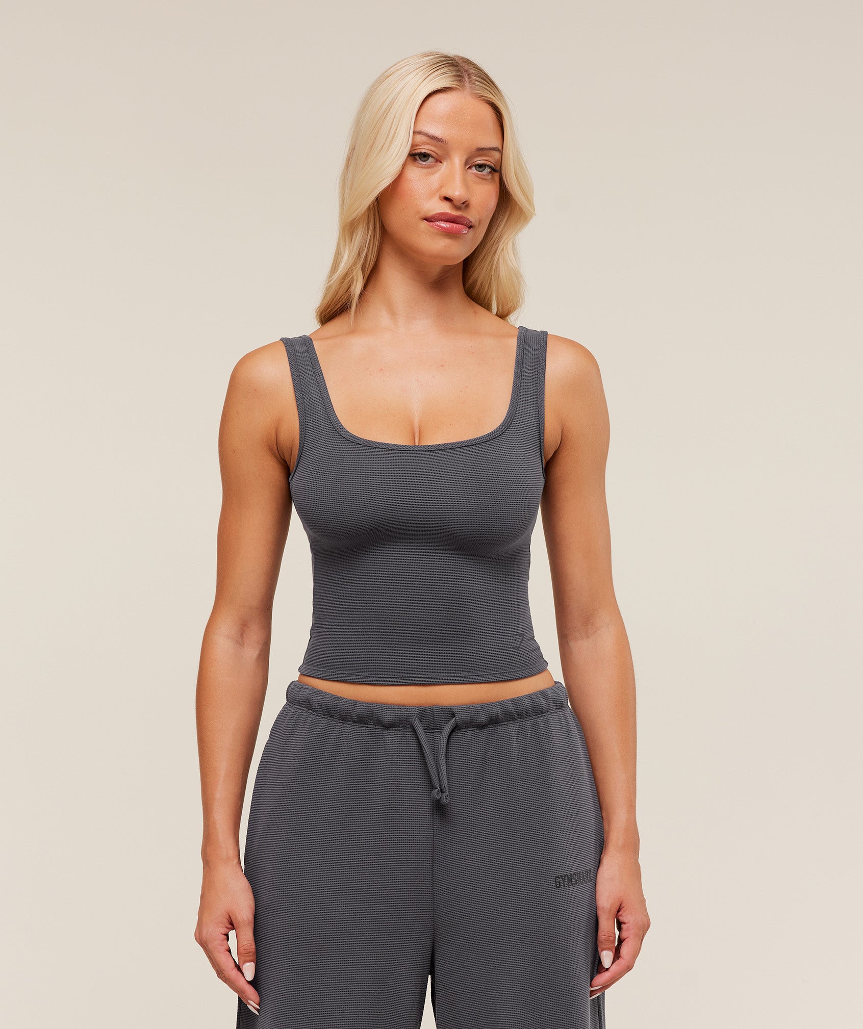 Women's Gymshark Waffle Cropped Tank Onyx Grey